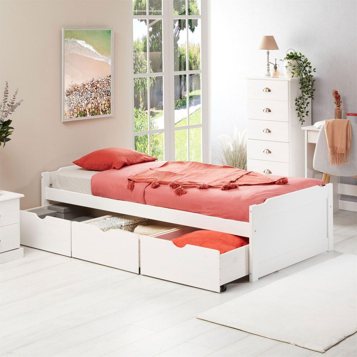 IDIMEX Lit fonctionnel MIA 90 x 190 cm, en pin massif