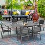 Voir la diapositive 2 : OUTSUNNY Ensemble de jardin 6 personnes chaises empilables table extensible 90/180L cm alu. textilène gris