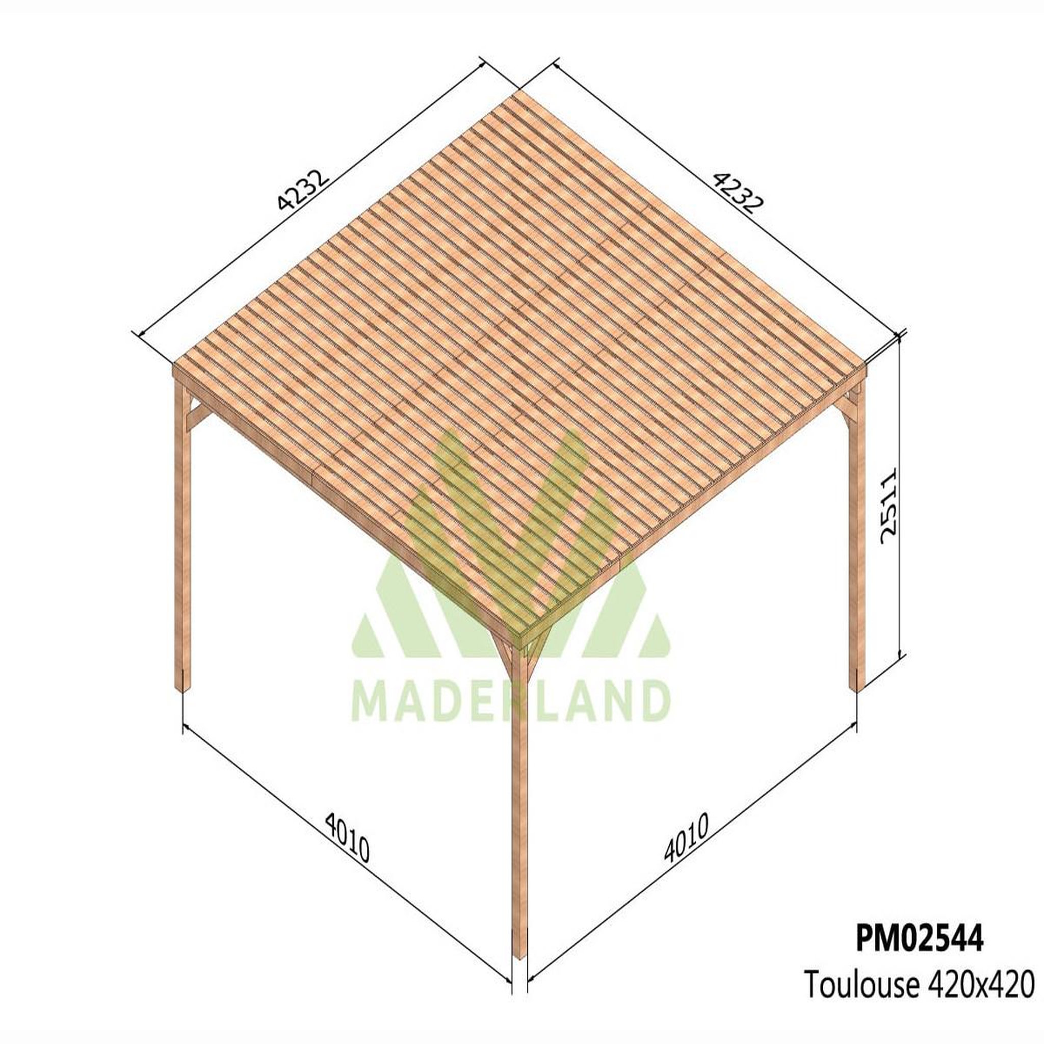 Voir la diapositive 3 : JARDIDECO Pergola en bois toulouse avec toit semi-ouvert 420 x 420 cm - maderland