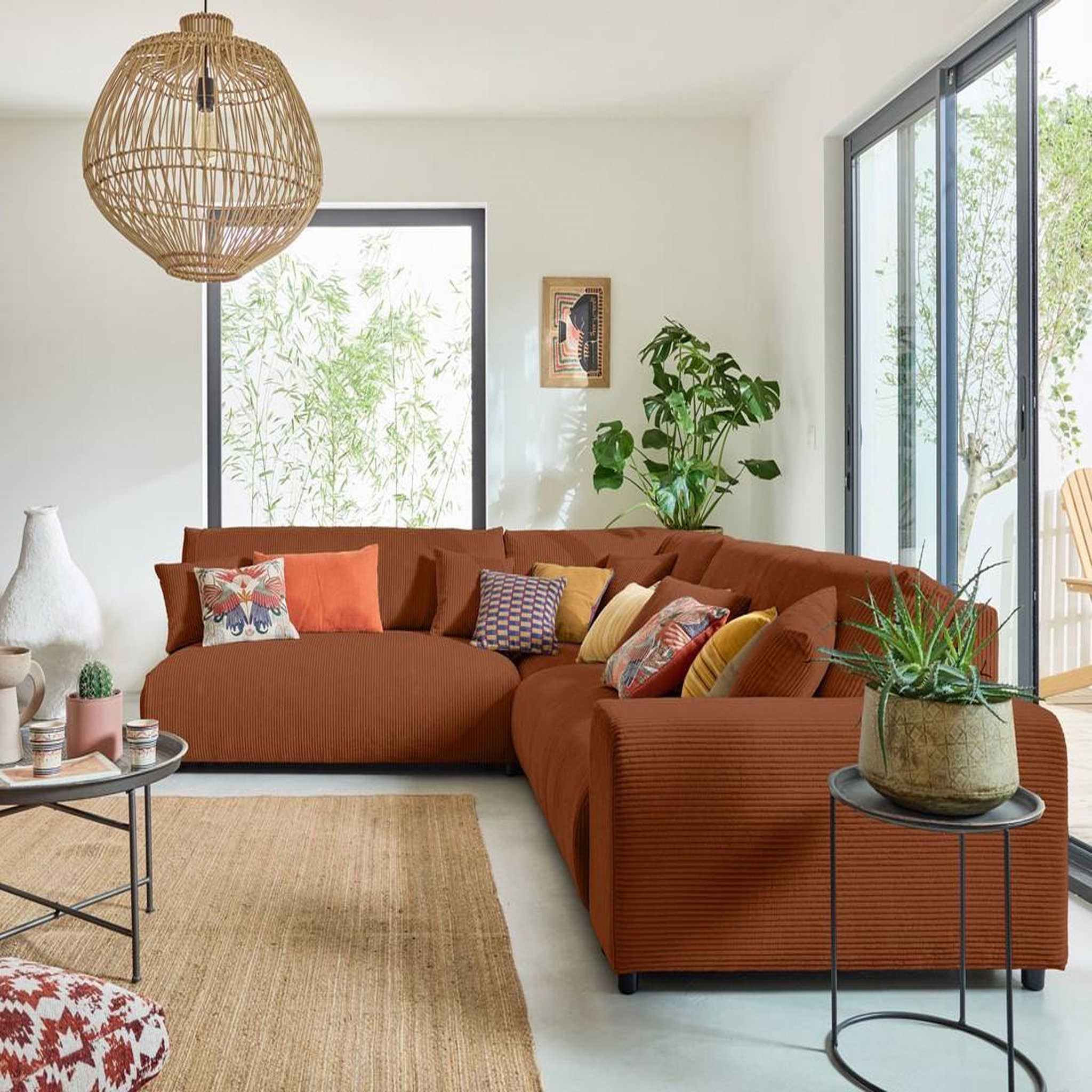 Voir la diapositive 2 : BEST MOBILIER Garance - canapé modulable d'angle gauche - 6 places - en velours côtelé