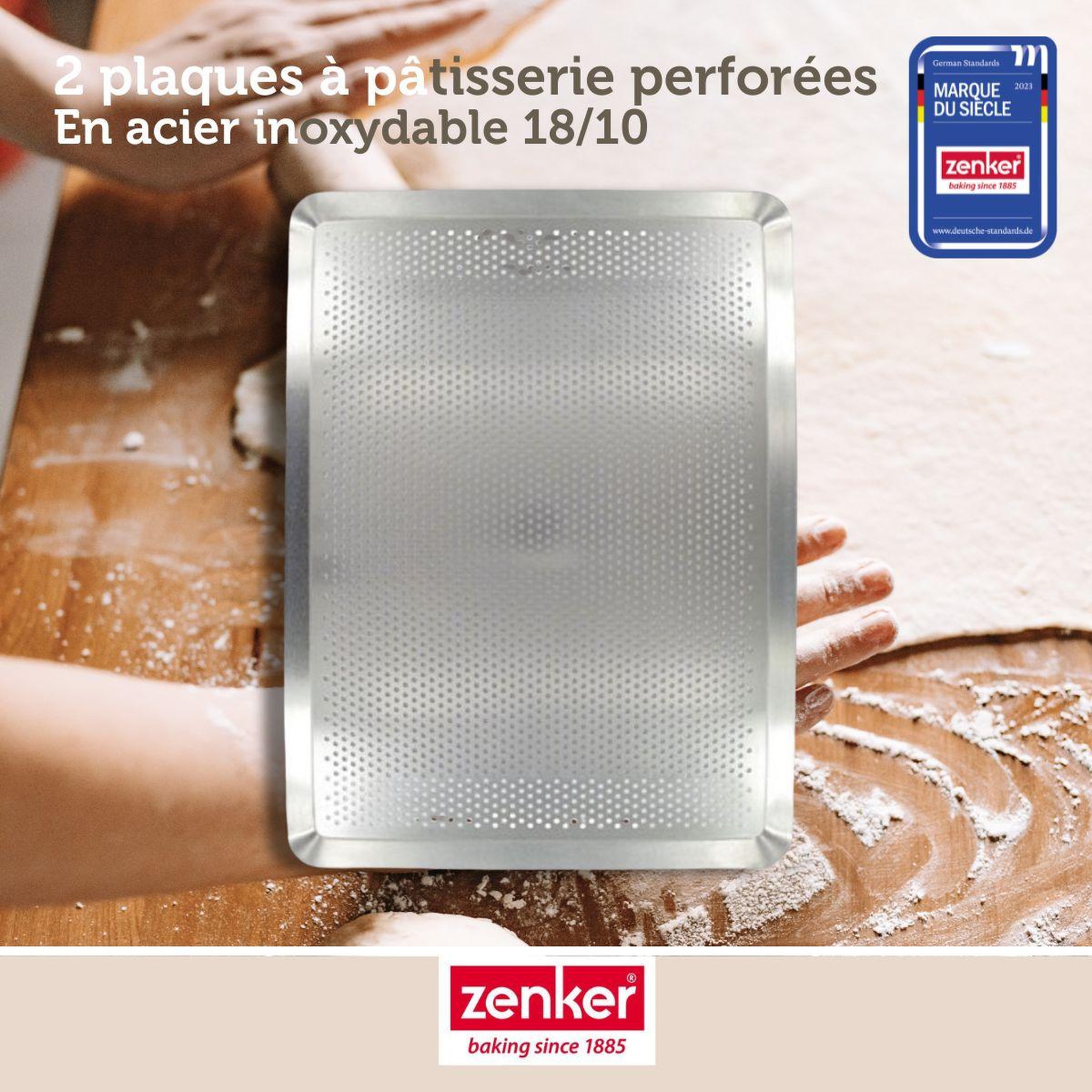 Voir la diapositive 2 : ZENKER Lot de 2 plaques à pâtisserie perforées en inox zenker special cooking