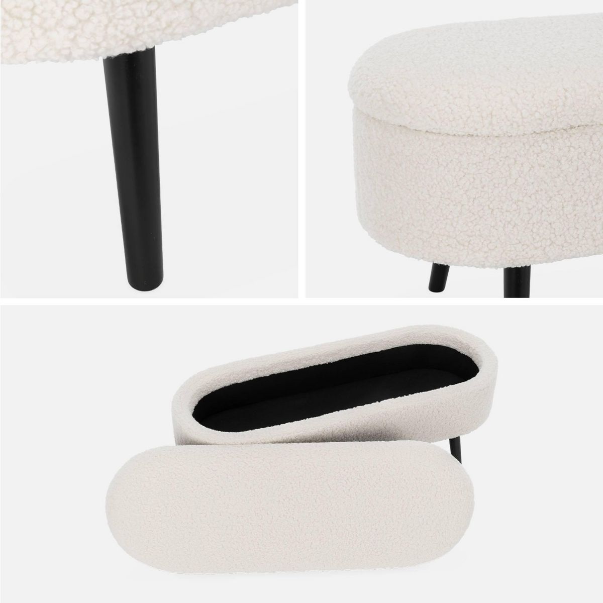 SWEEEK Banc coffre, bout de lit avec revêtement bouclette, pieds en bois noir