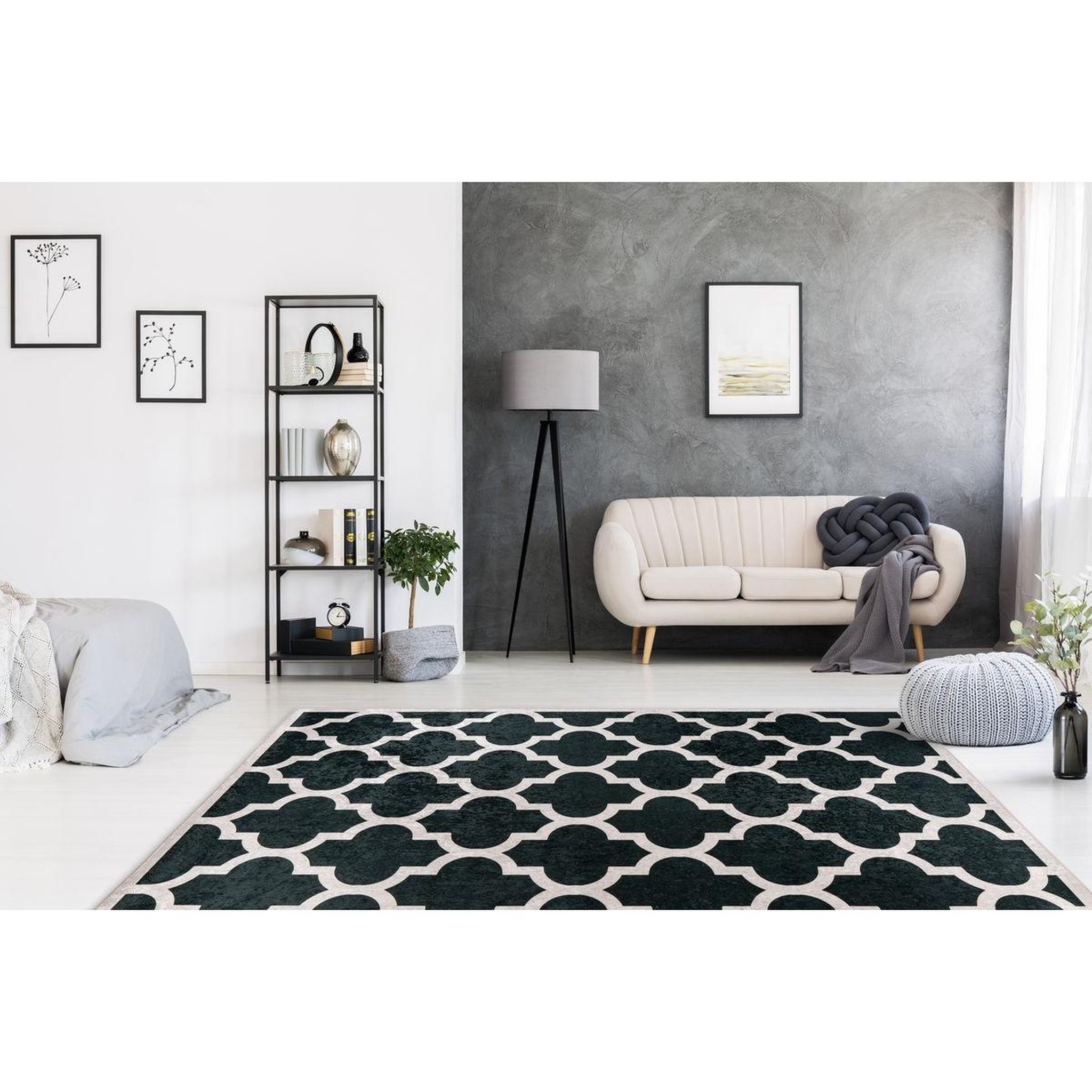 Voir la diapositive 4 : Paris Prix Tapis Imprimé à Poils Courts  Sally  Noir & Crème