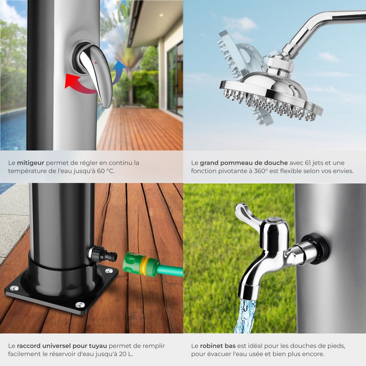 tectake Douche solaire 20 litres noir/gris