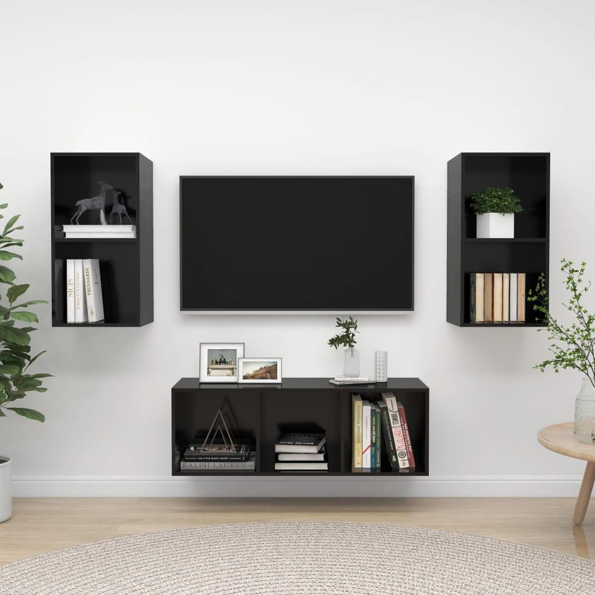 Voir la diapositive 1 : VIDAXL Ensemble de meubles TV 3 pcs Noir brillant Bois d'ingenierie