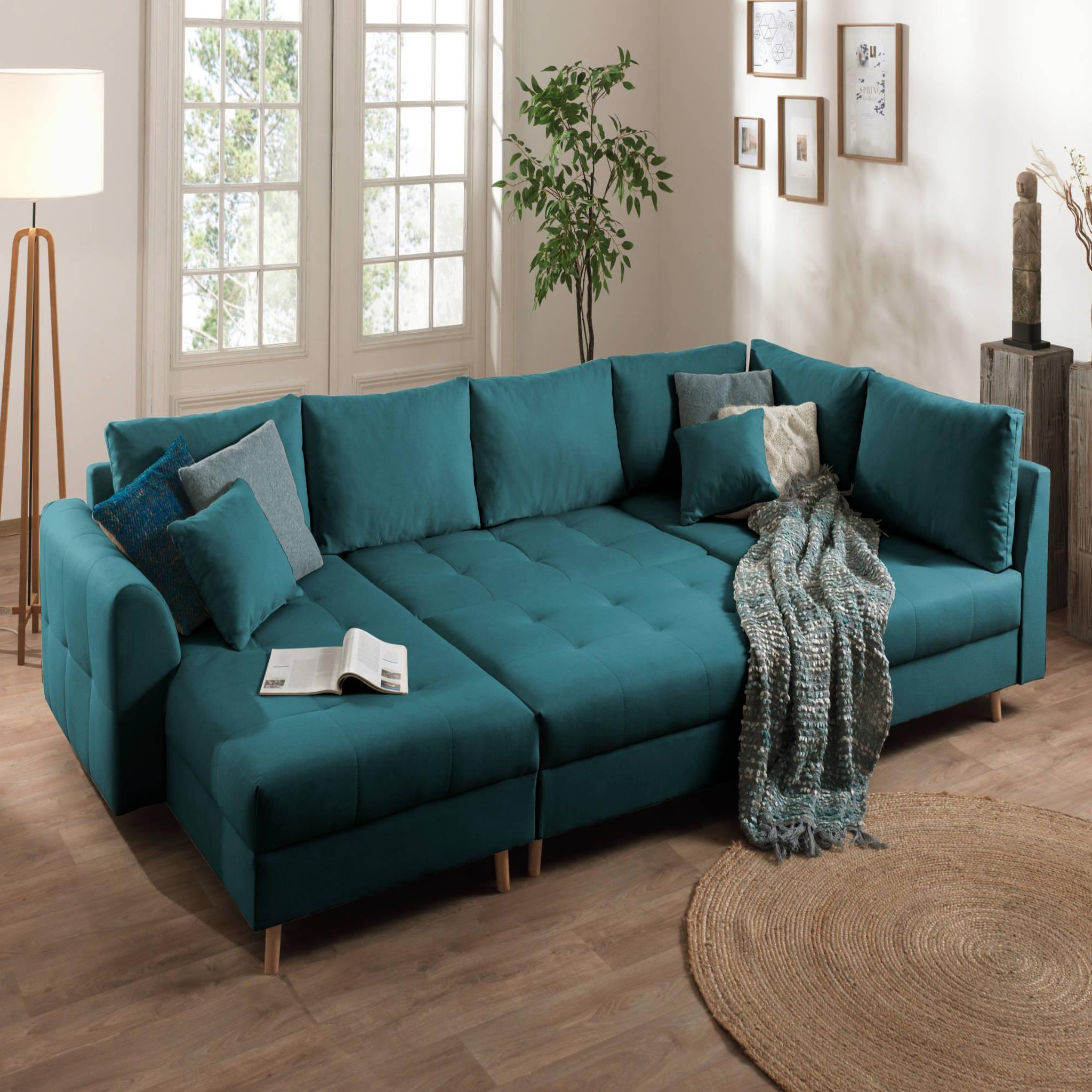 Voir la diapositive 3 : LISA DESIGN Rune - canapé panoramique - avec pouf d'appoint - 7 places - style scandinave - droit