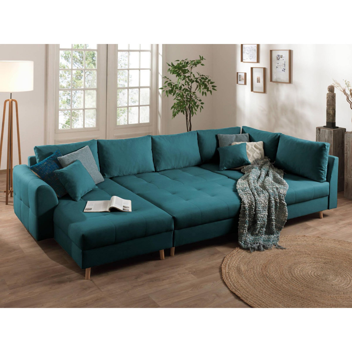 LISA DESIGN Rune - canapé panoramique - avec pouf d'appoint - 7 places - style scandinave - droit