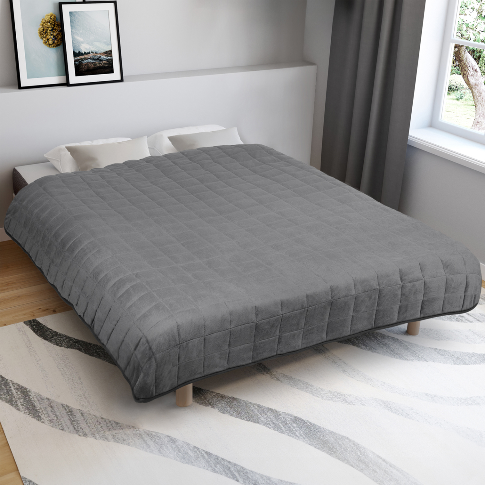 Voir la diapositive 2 : ID MARKET Couverture lestée 150x200 cm celeste bicolore gris clair et gris 7 kg