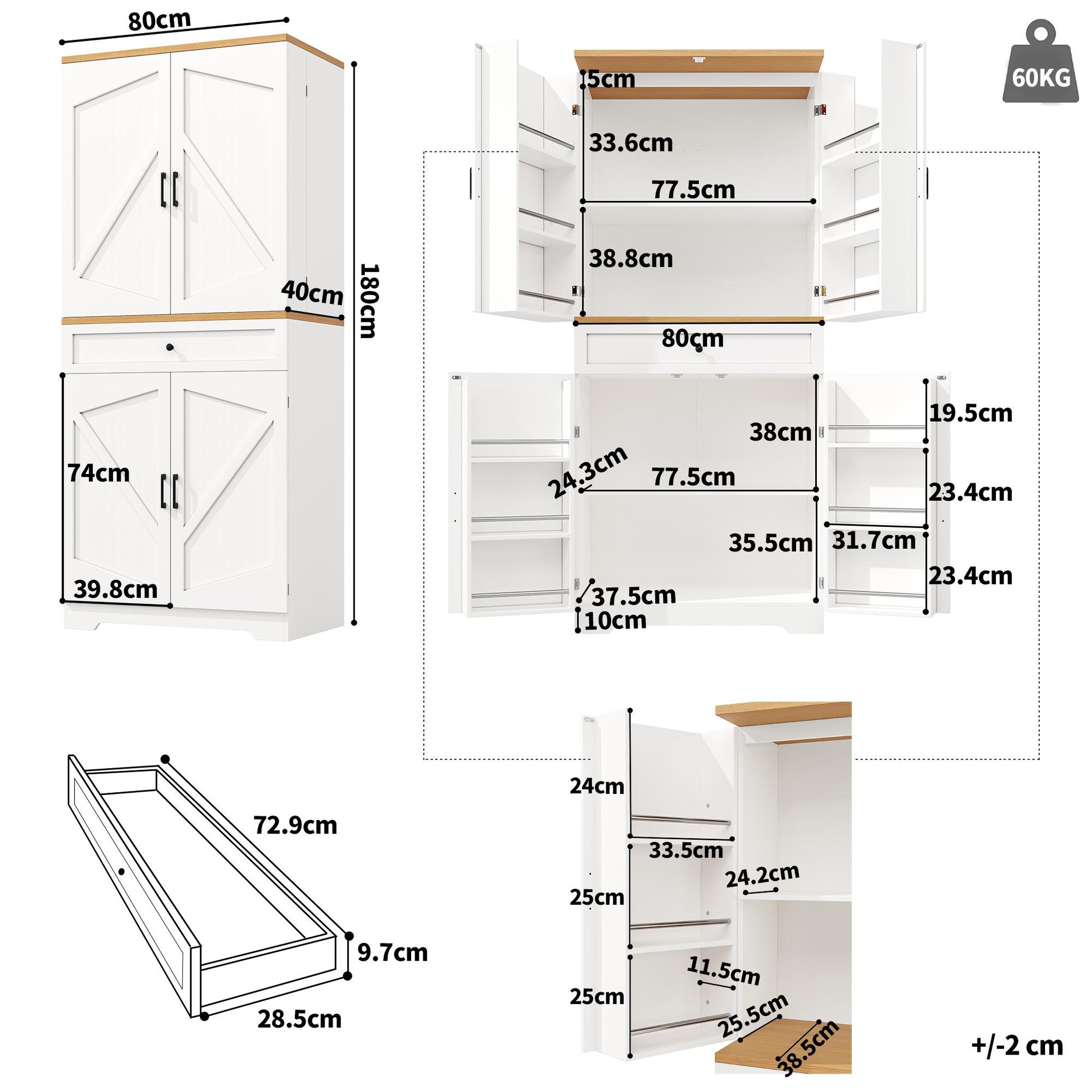 Voir la diapositive 3 : MERAX Buffet de cuisine 4 portes 1 tiroir - 80 cm blanc mdf
