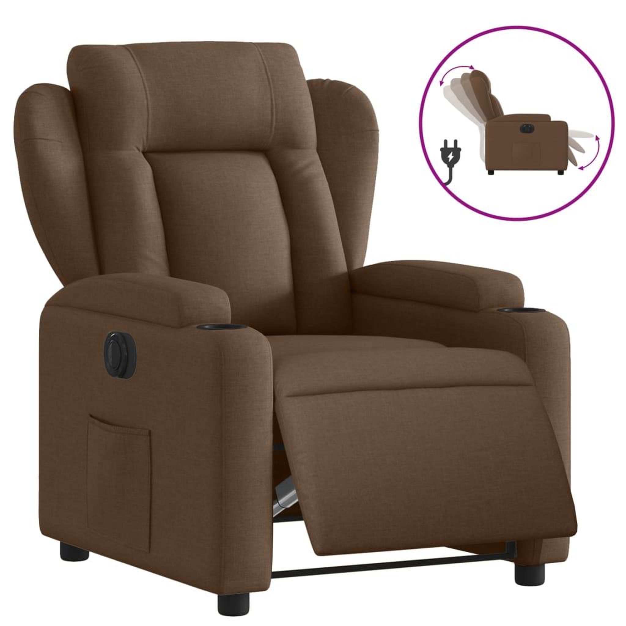 Voir la diapositive 2 : VIDAXL Fauteuil inclinable electrique Marron Tissu
