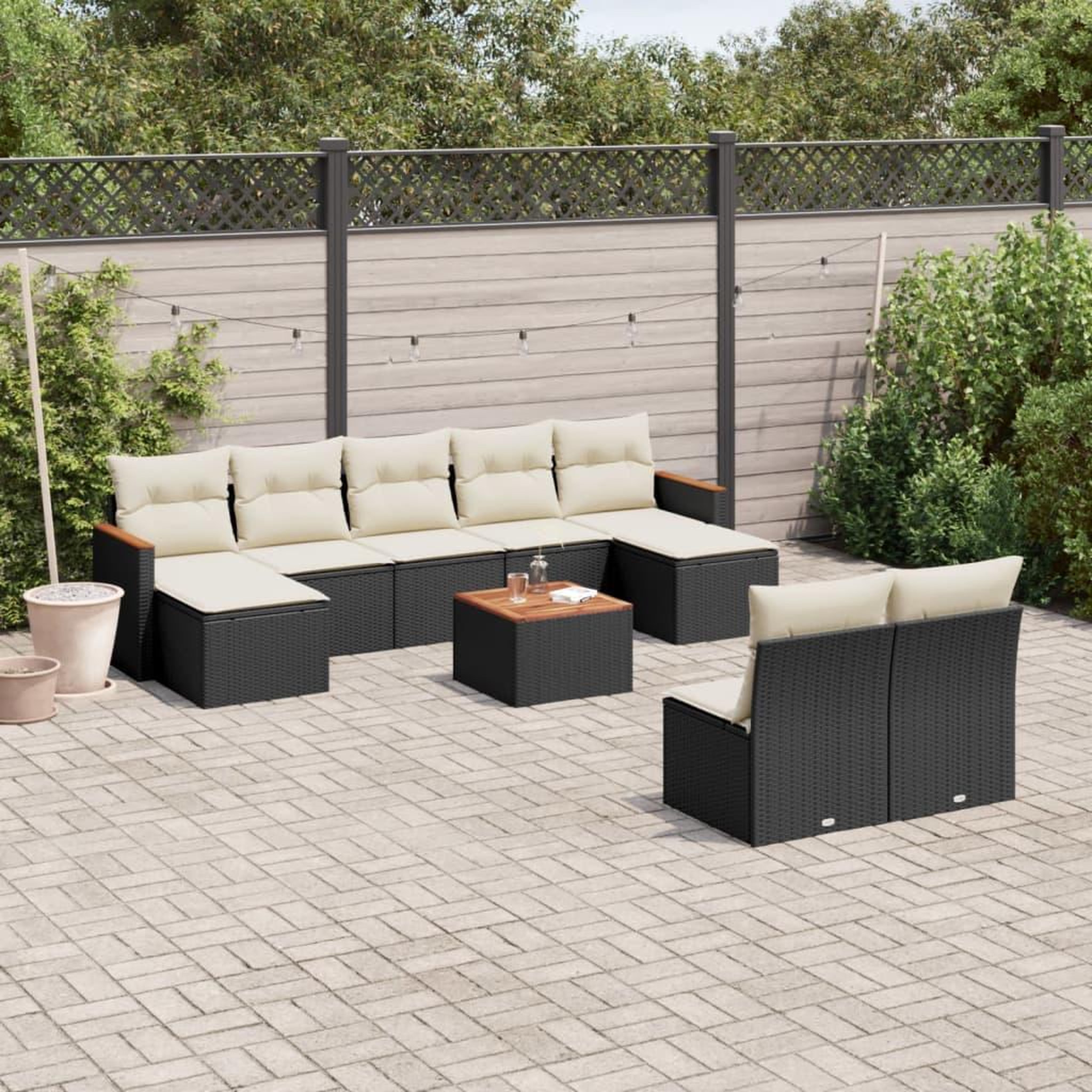 VIDAXL Salon de jardin 10 pcs avec coussins noir resine tressee