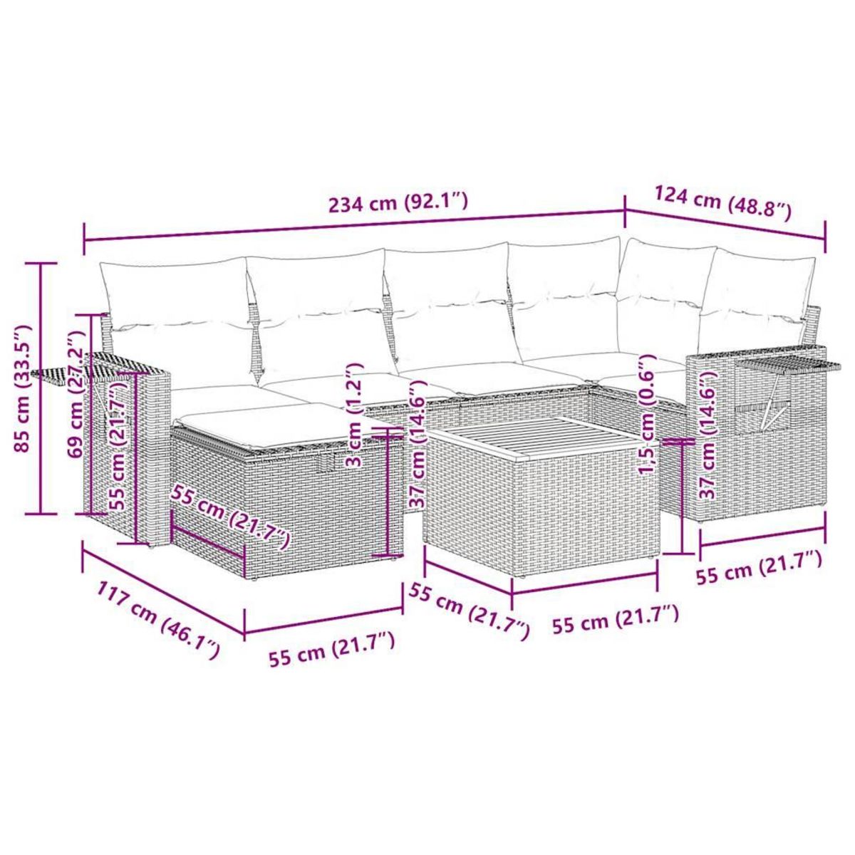 VIDAXL Salon de jardin 7 pcs avec coussins noir resine tressee