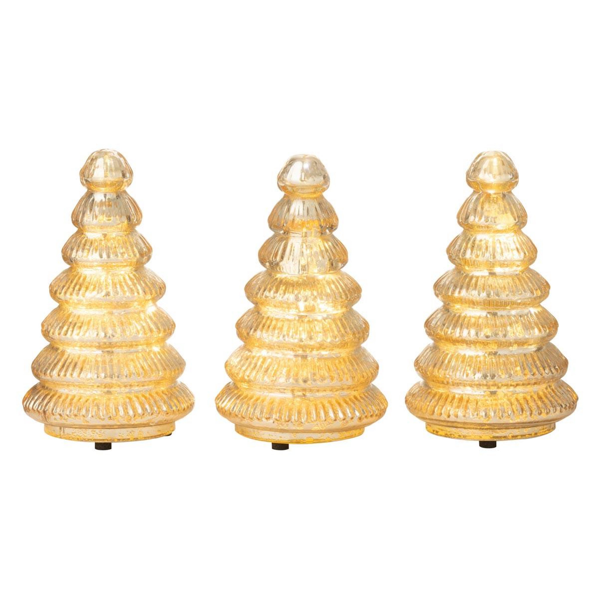 J-LINE Lot de 3 arbres led en verre  côtelé  31cm doré