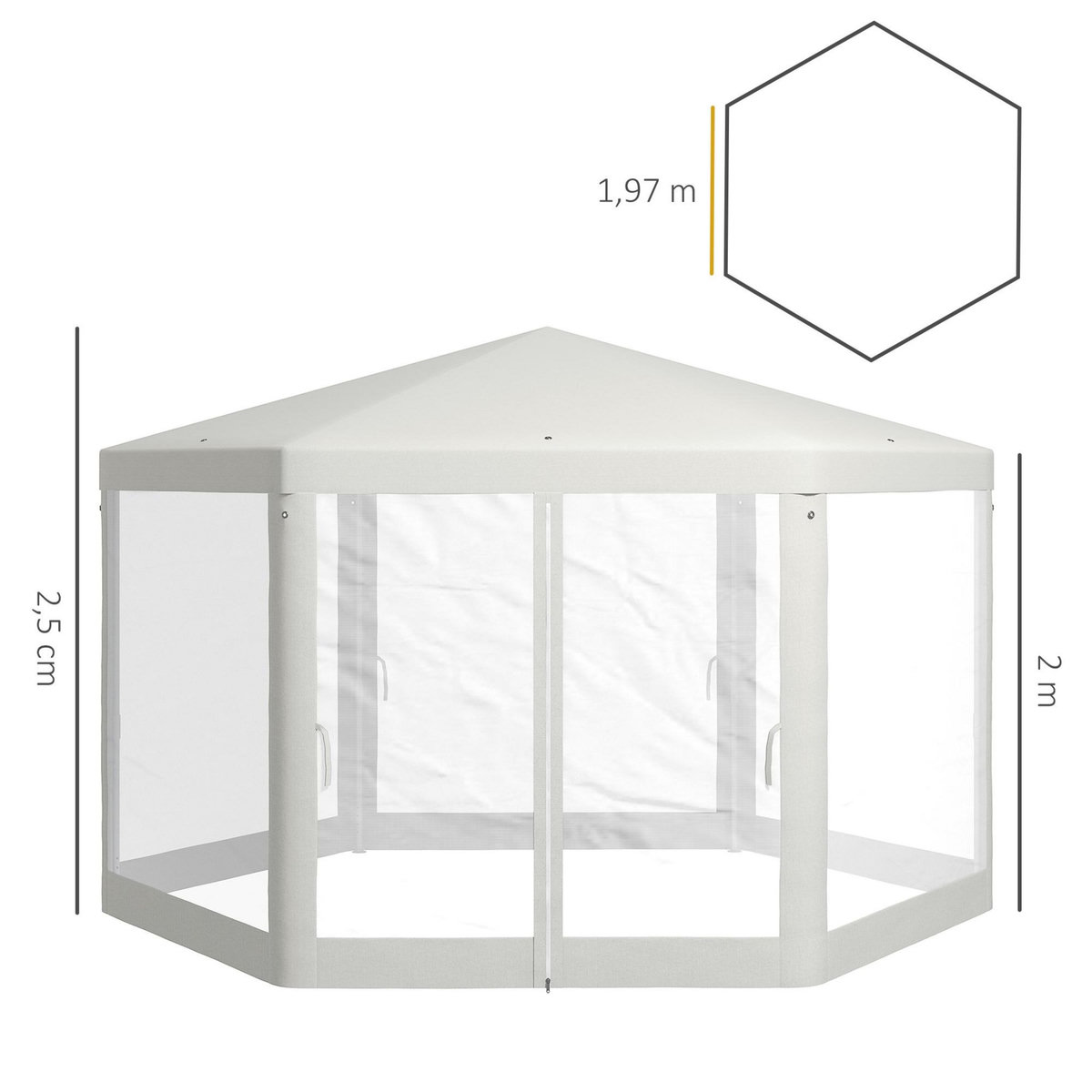 OUTSUNNY Tonnelle barnum tente de réception hexagonale 10 m² style cosy métal polyester imperméabilisé surface env. 10 m² crème