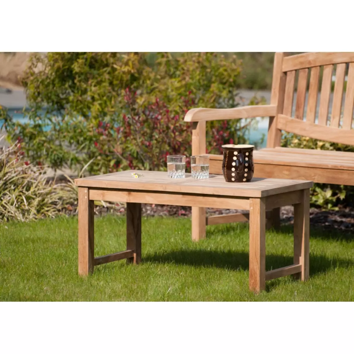 MACABANE HARRIS - Table basse de jardin rectangulaire 90x45cm en bois Teck