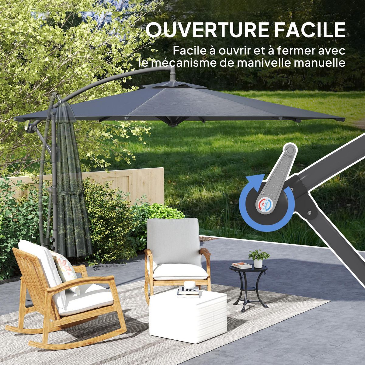 OUTSUNNY Parasol déporté octogonal inclinable rabattable diamètre 2,97 m parasol de jardin avec pied en croix anthracite