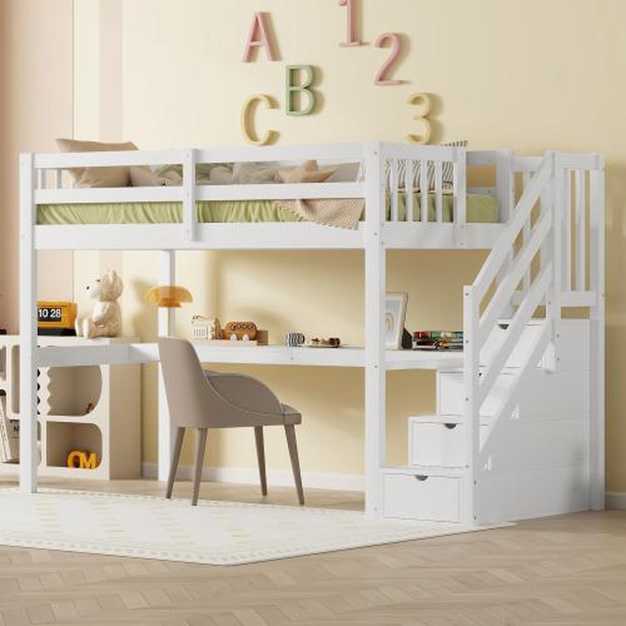 Voir la diapositive 4 : MERAX Lit combiné enfant 90x200 cm coloris blanc pin