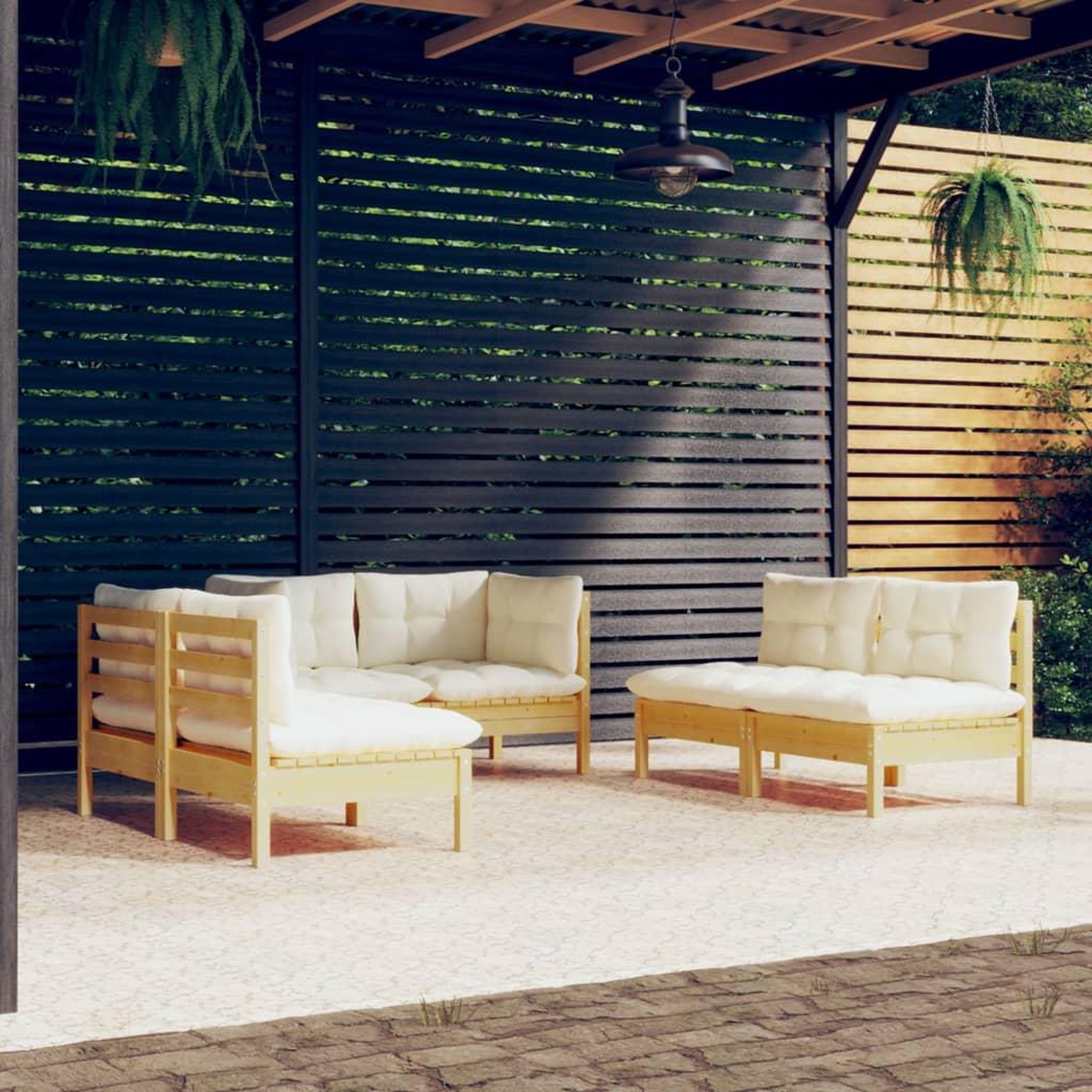 Voir la diapositive 1 : VIDAXL Salon de jardin 6 pcs avec coussins creme Bois de pin massif