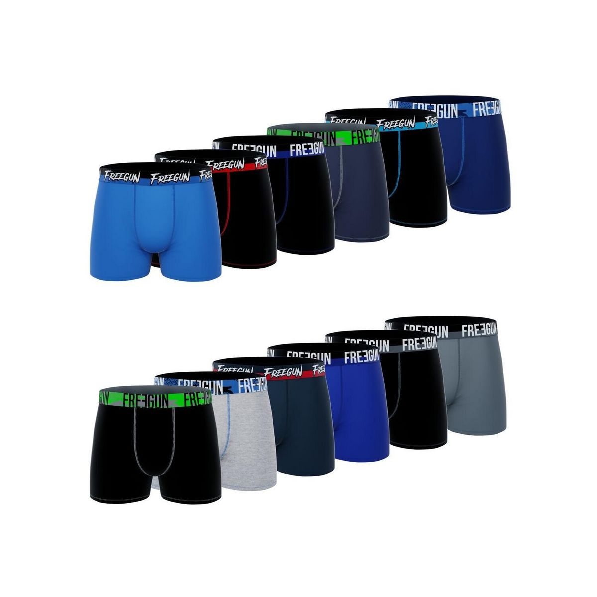 FREEGUN Lot de 12 boxers homme en coton modèles aléatoires Pack surprise