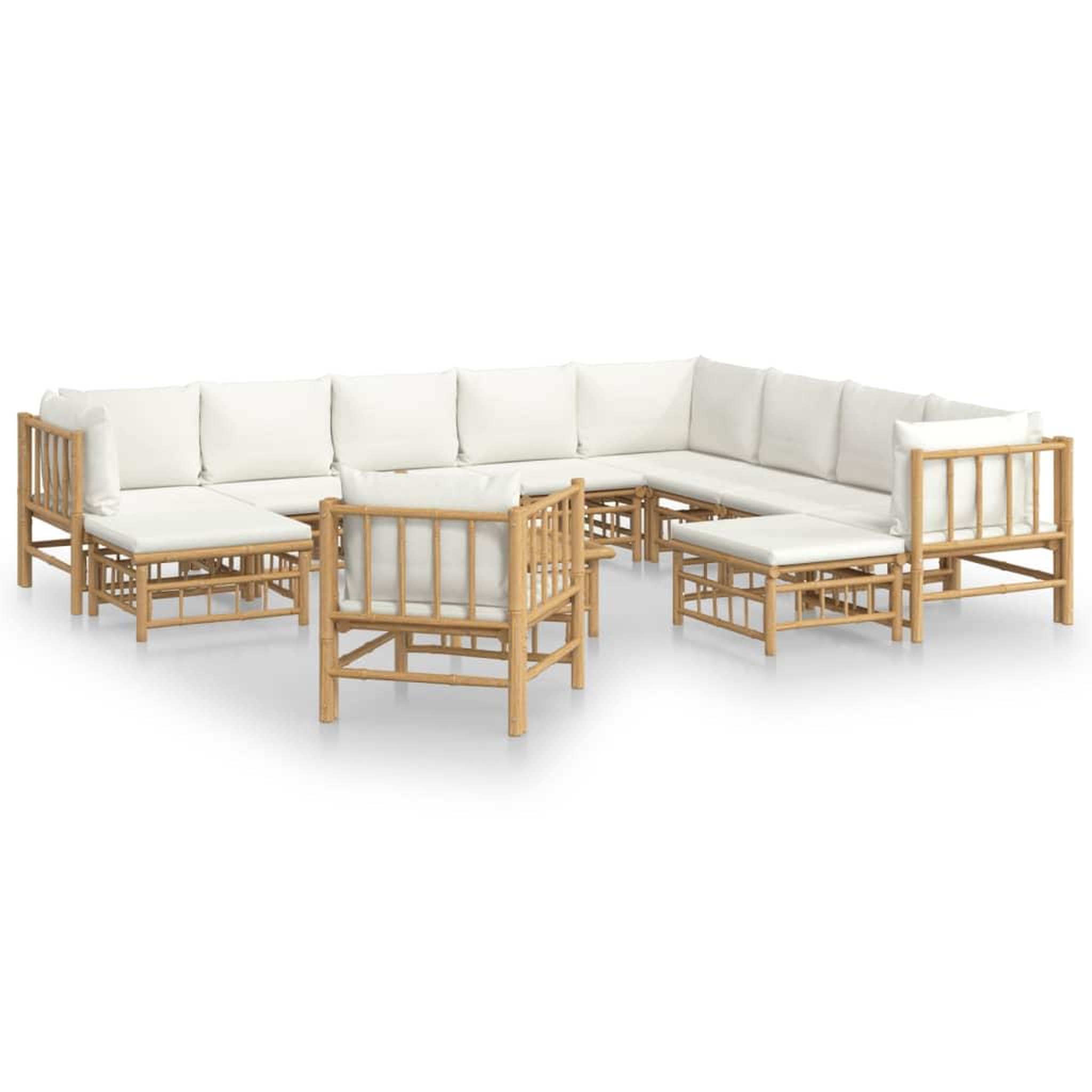 Voir la diapositive 2 : VIDAXL Salon de jardin 12 pcs avec coussins blanc creme bambou
