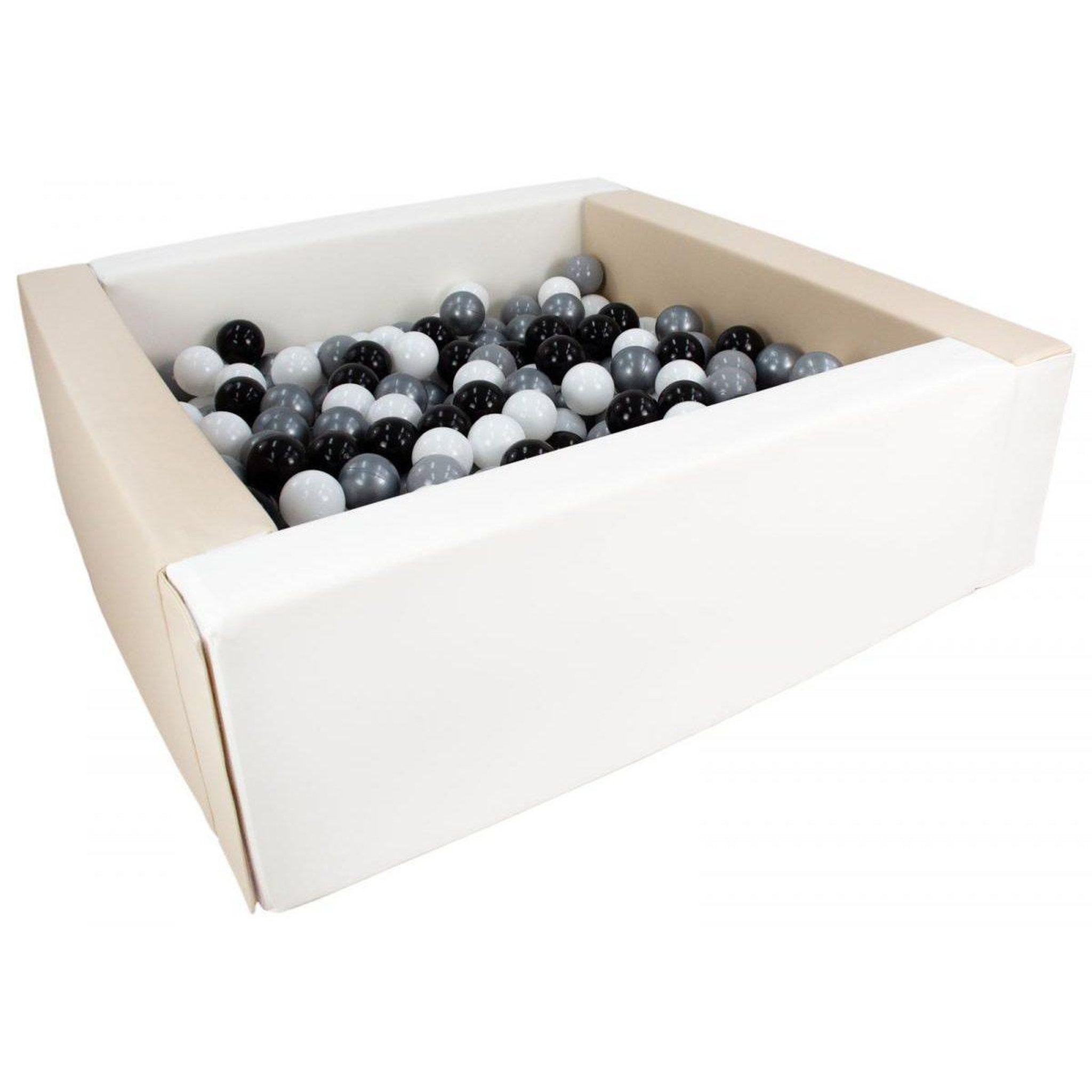 VELINDA Piscine à balles carrée avec 200 balles - blanc, cappuccino/noir, blanc, gris, argent