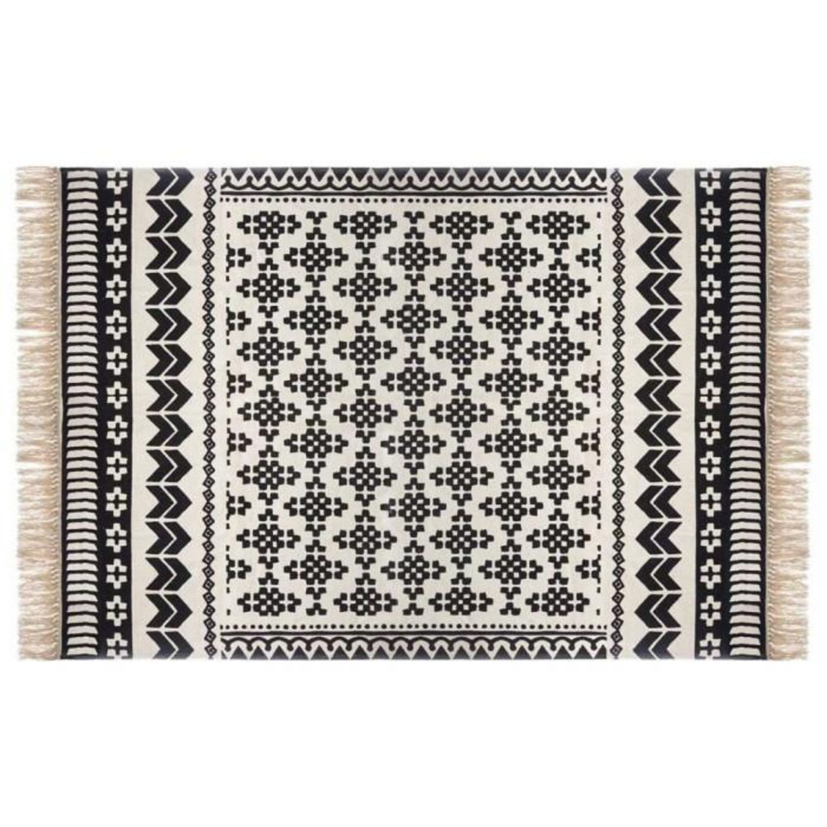 ATMOSPHERA Tapis Déco à Franges  Pailo  120x170cm Noir & Blanc