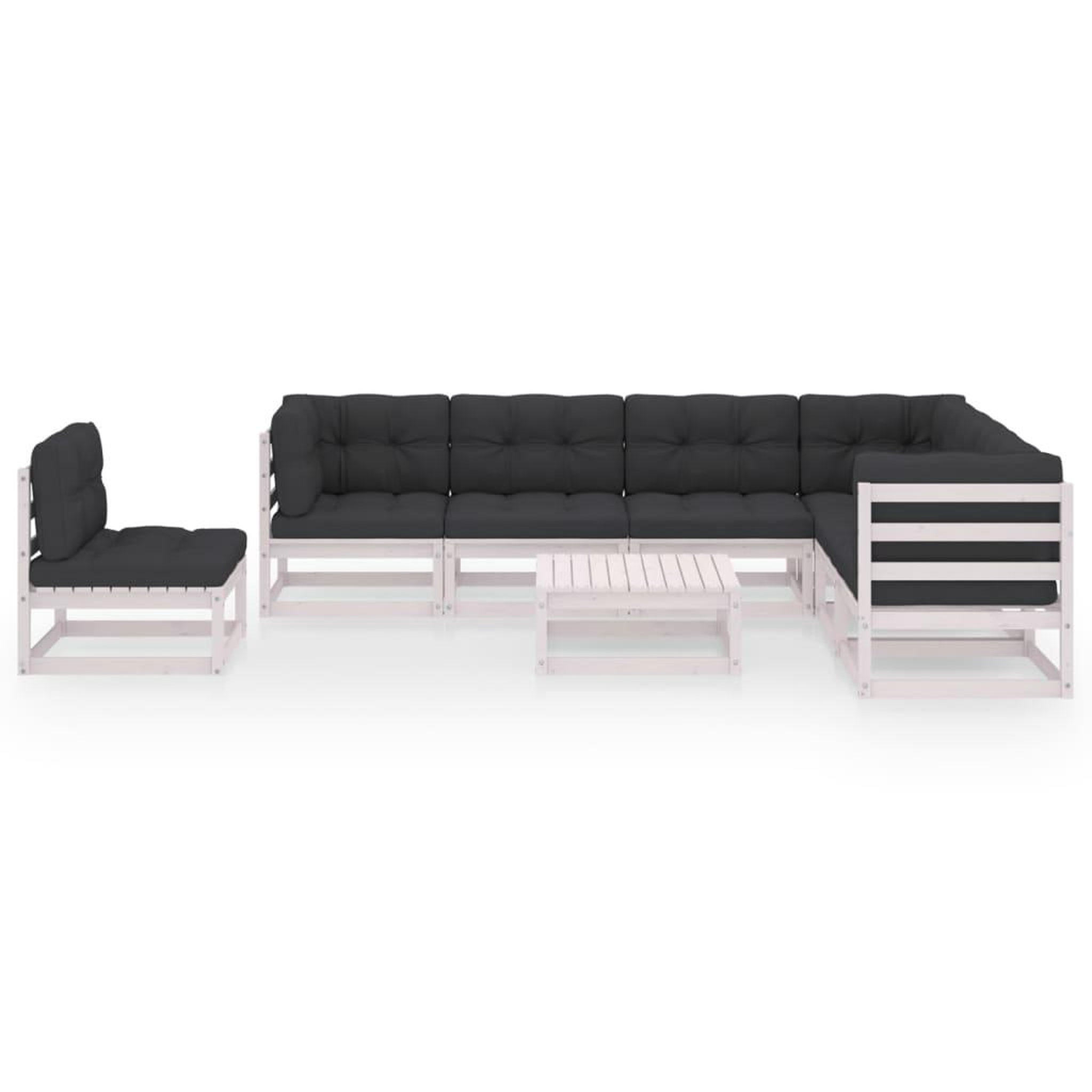 Voir la diapositive 2 : VIDAXL Salon de jardin avec coussins 8 pcs blanc bois de pin massif