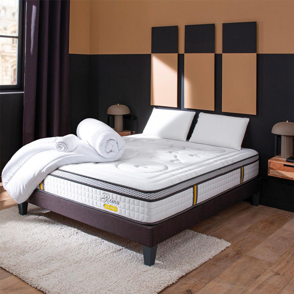 BELLECOUR BELLECOUR LITERIE | Pack Prêt à dormir REINA 2.0 | Matelas Ressorts ensachés + Sommier + Accessoires