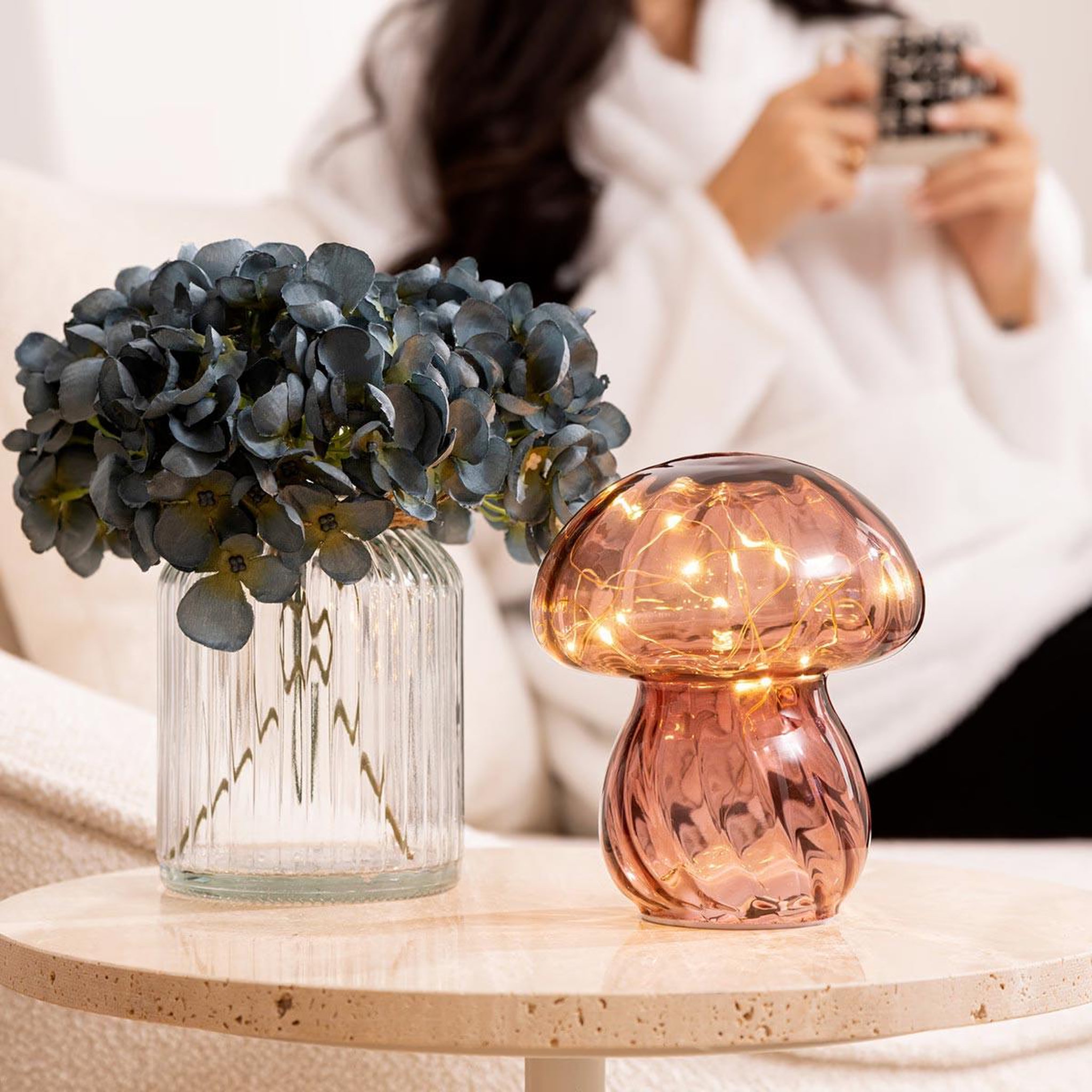 Voir la diapositive 2 : ATMOSPHERA Lampe à poser champignon  malu  15cm rose antique