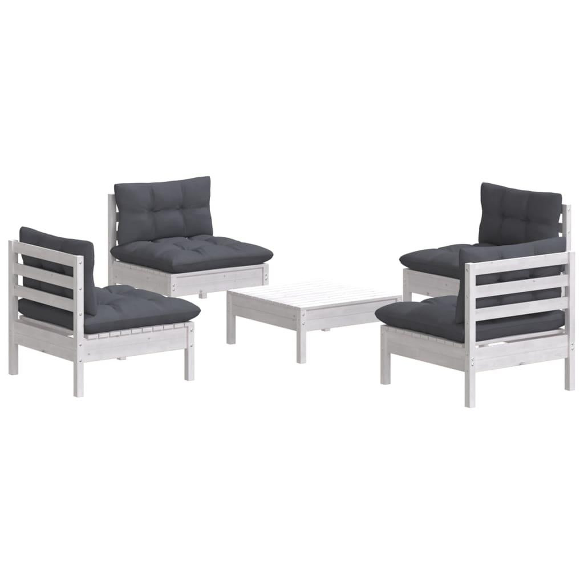 Voir la diapositive 3 : VIDAXL Salon de jardin 5 pcs avec coussins anthracite bois de pin