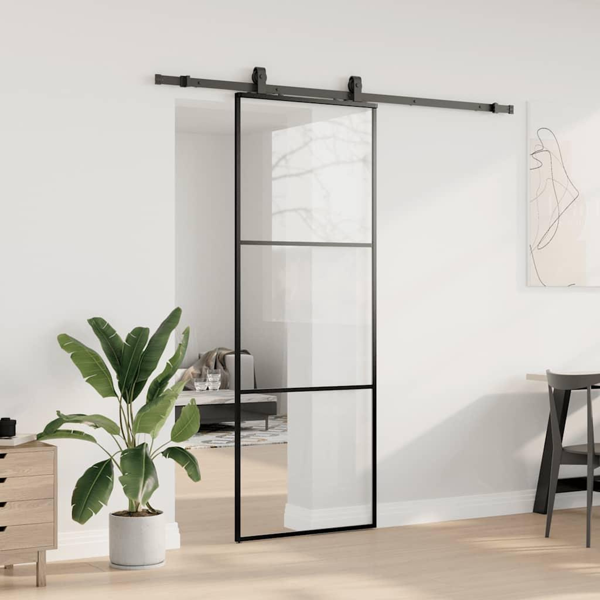 Voir la diapositive 3 : VIDAXL Porte coulissante kit de quincaillerie noir 76x205 cm verre ESG