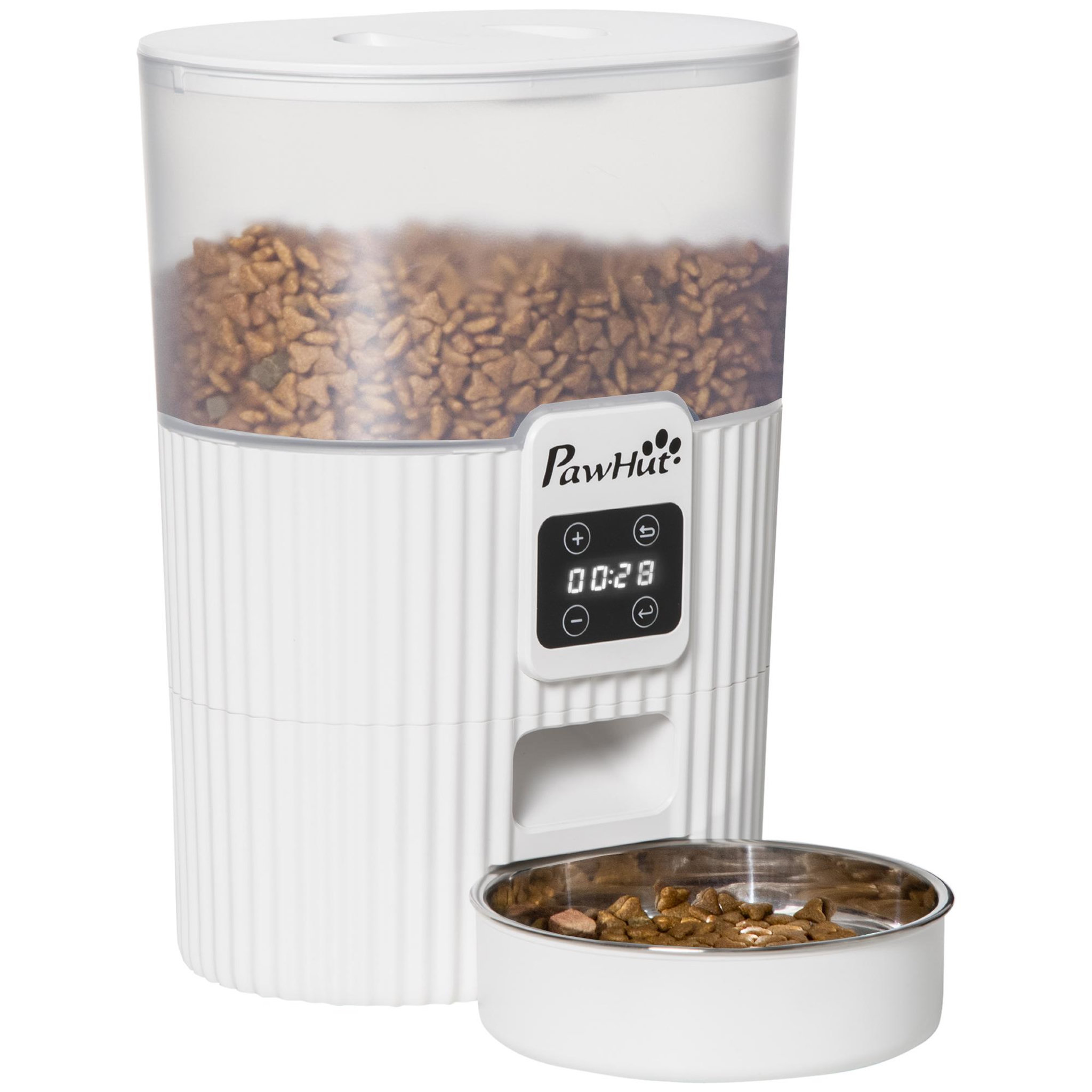 Voir la diapositive 1 : PAWHUT Distributeur de nourriture chat chien - distributeur de croquettes automatique programmable - gamelle incluse - acier inox. ABS blanc
