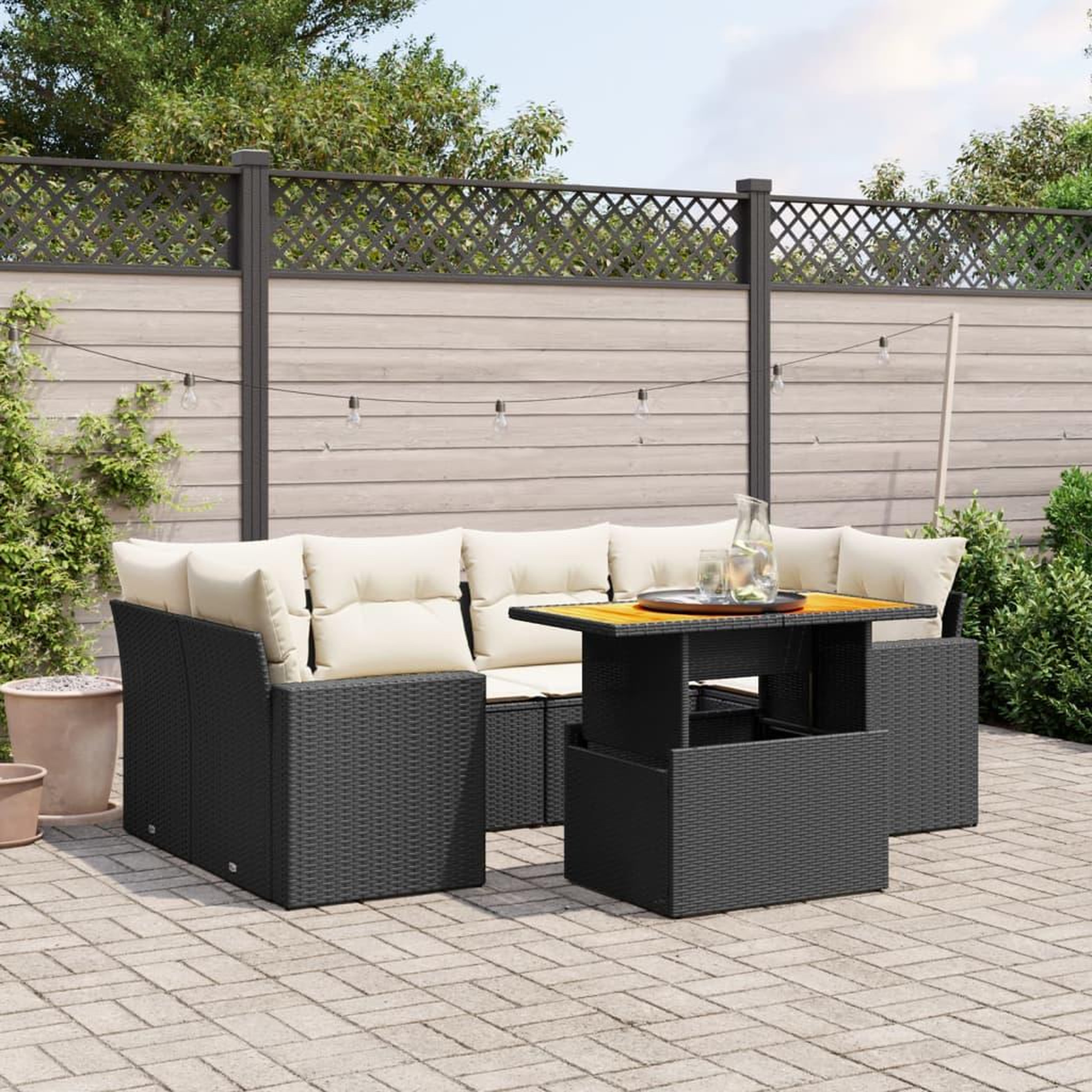 VIDAXL Salon de jardin 7 pcs avec coussins noir resine tressee