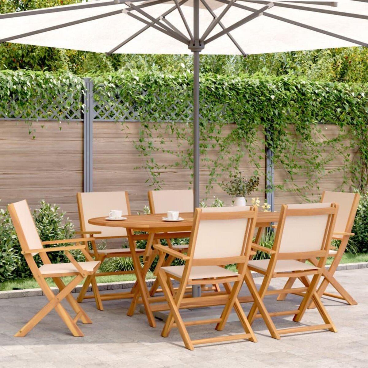 VIDAXL Chaises de jardin pliantes lot de 6 beige tissu et bois massif