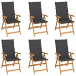 VIDAXL Chaises de jardin lot de 6 avec coussins anthracite Bois teck