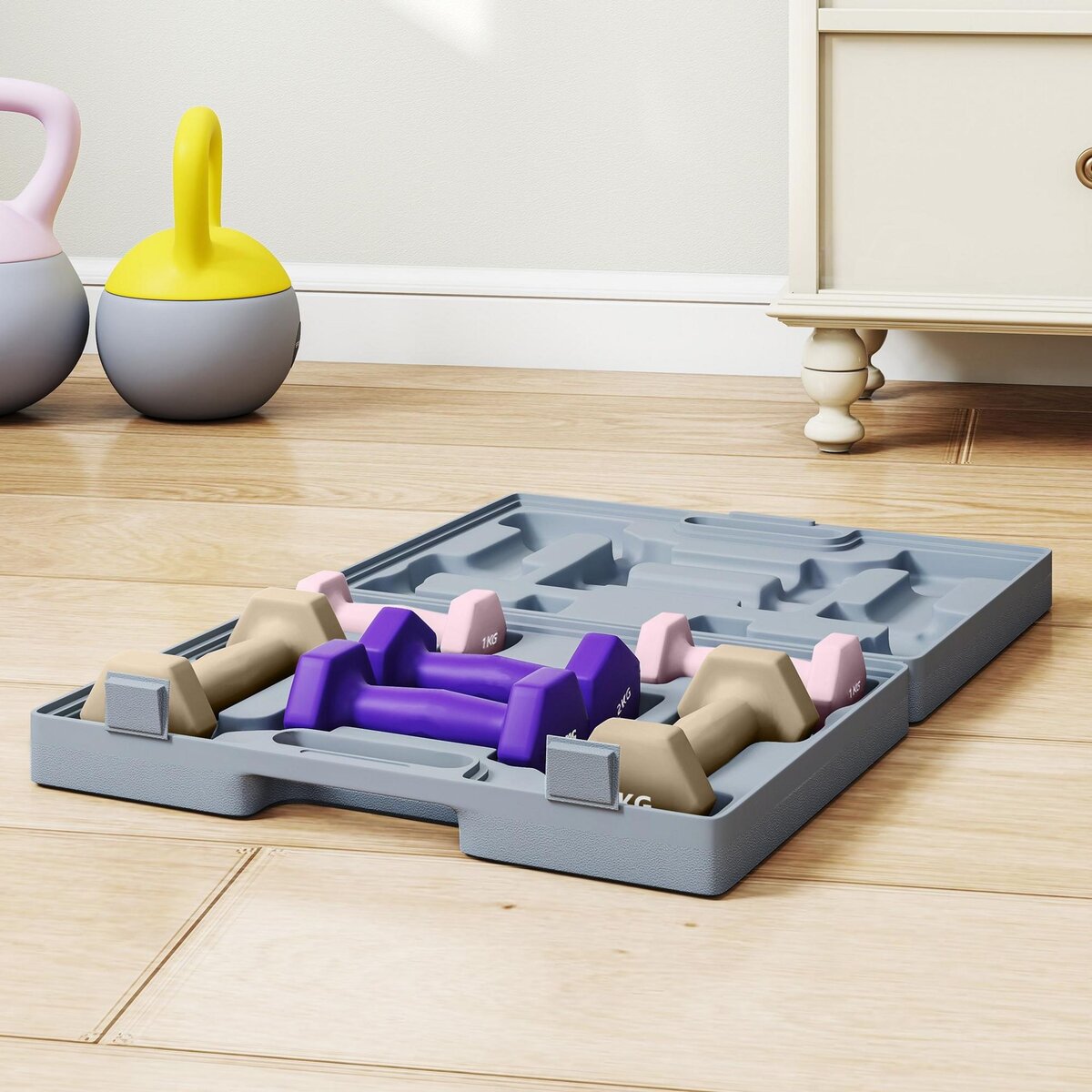 HOMCOM Ensemble d'haltères hexagonales total 12 Kg 6 pièces 1-3 Kg avec mallette multicolore