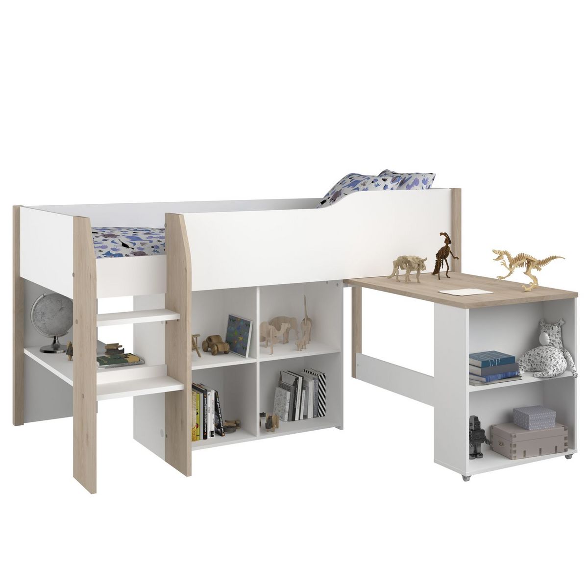 Lit combiné 90x200 cm avec sommier + bureau à roulettes NORWAY