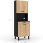 Voir la diapositive 5 : ID MARKET Buffet de cuisine 60 CM CINA 2 portes + tiroir noir et façon hêtre