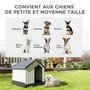 Voir la diapositive 4 : PAWHUT Niche chien extérieure - maison chien - niche plastique - grille d'aération - dim. 62L x 61l x 60H cm - blanc gris noir