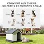 Voir la diapositive 4 : PAWHUT Niche chien extérieure - maison chien - niche plastique - grille d'aération - dim. 62L x 61l x 60H cm - blanc gris noir