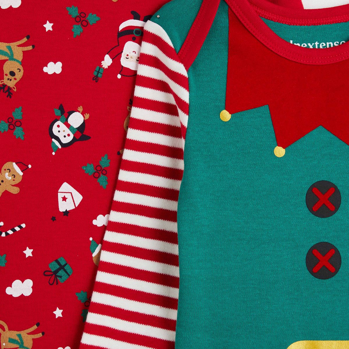 INEXTENSO Lot de 2 bodies Noël manches longues lutin bébé 