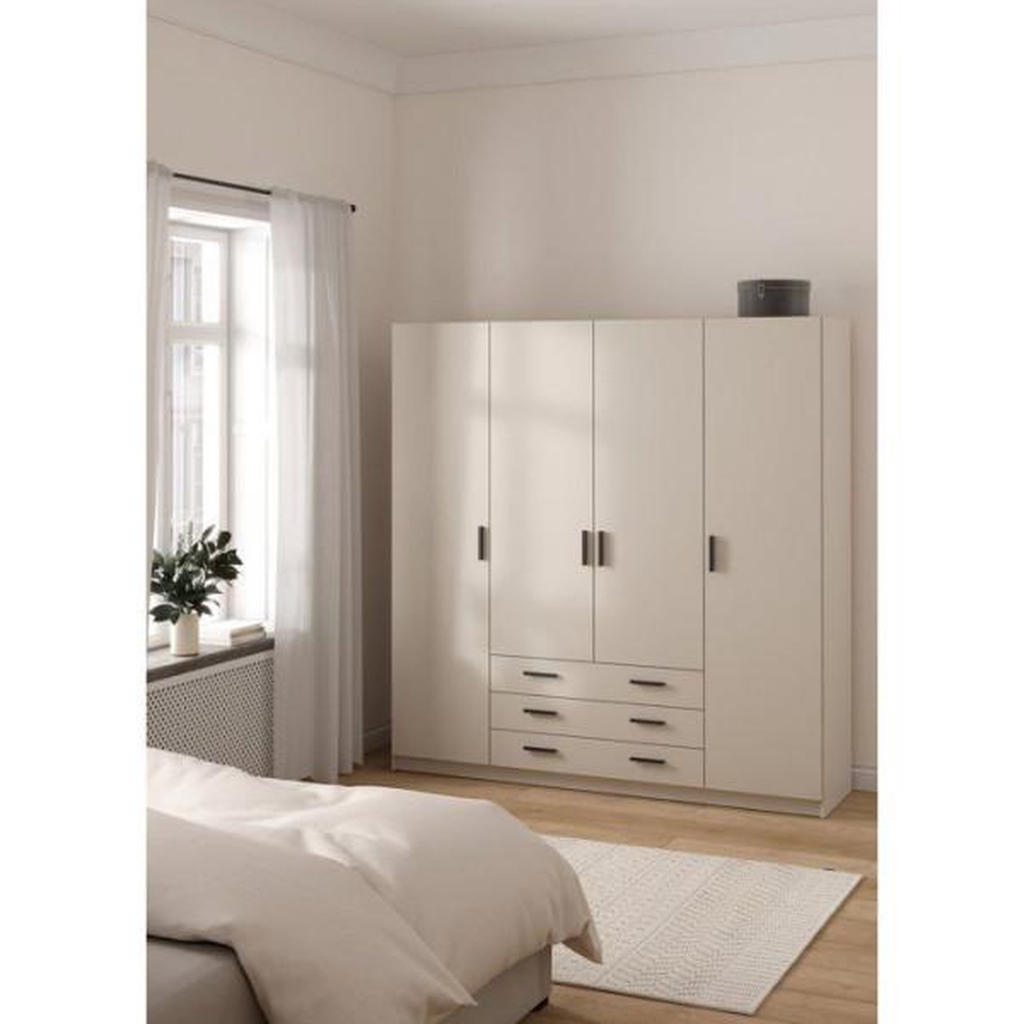 Voir la diapositive 6 : SPRINT Armoire SPRINT - Bois / Panneaux de particules - Beige mat - 4 portes + 3 tiroirs - L 195,5 x P 49,8 x H 200,4 cm