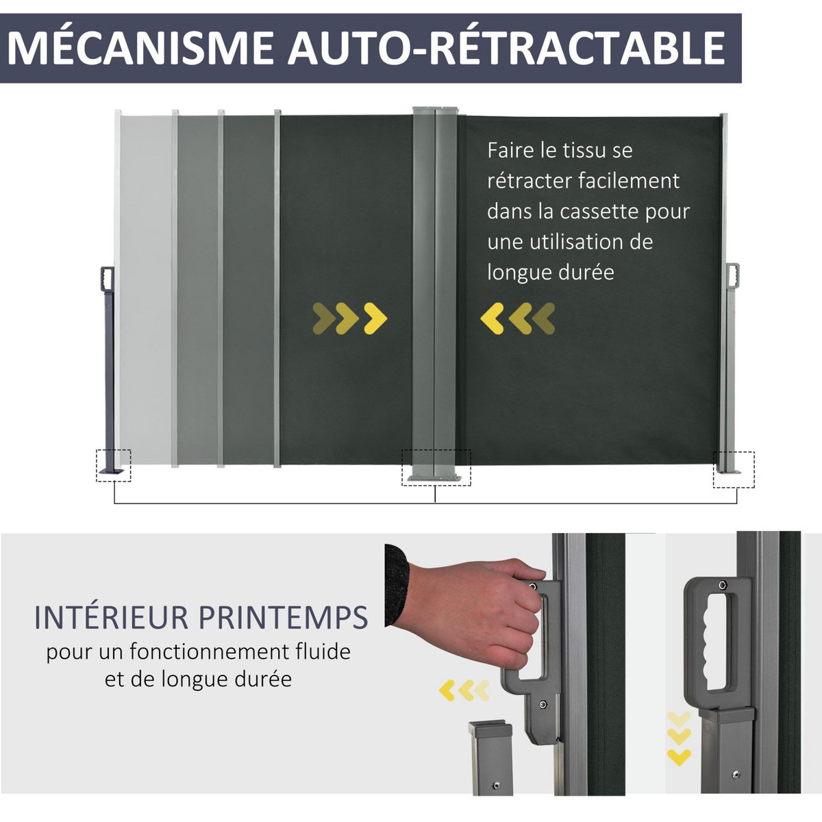 OUTSUNNY Double store latéral brise-vue paravent rétractable dim. 6L x 1,60H m polyester anti-UV haute densité gris
