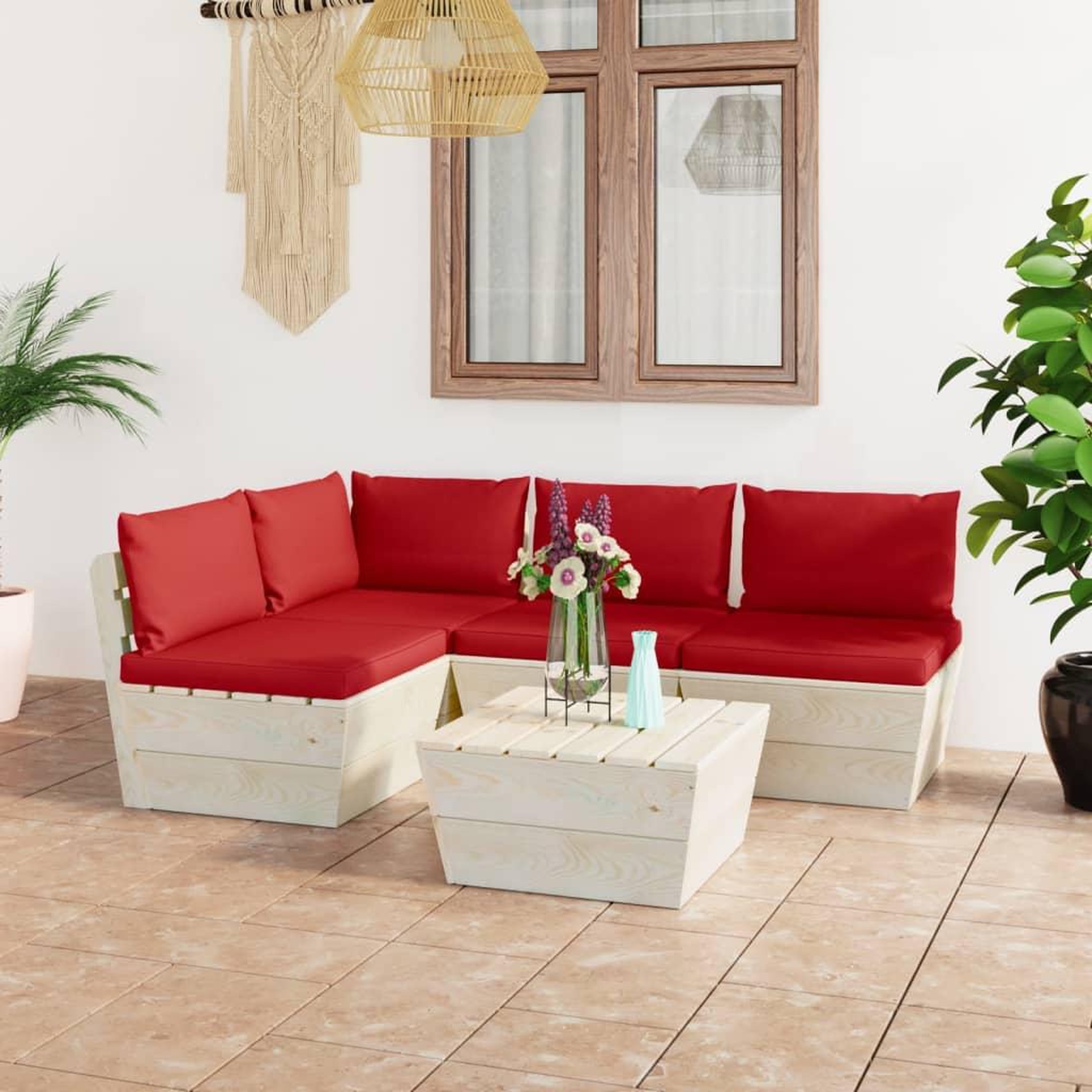 Voir la diapositive 1 : VIDAXL Salon de jardin palette 5 pcs avec coussins bois d'epicea