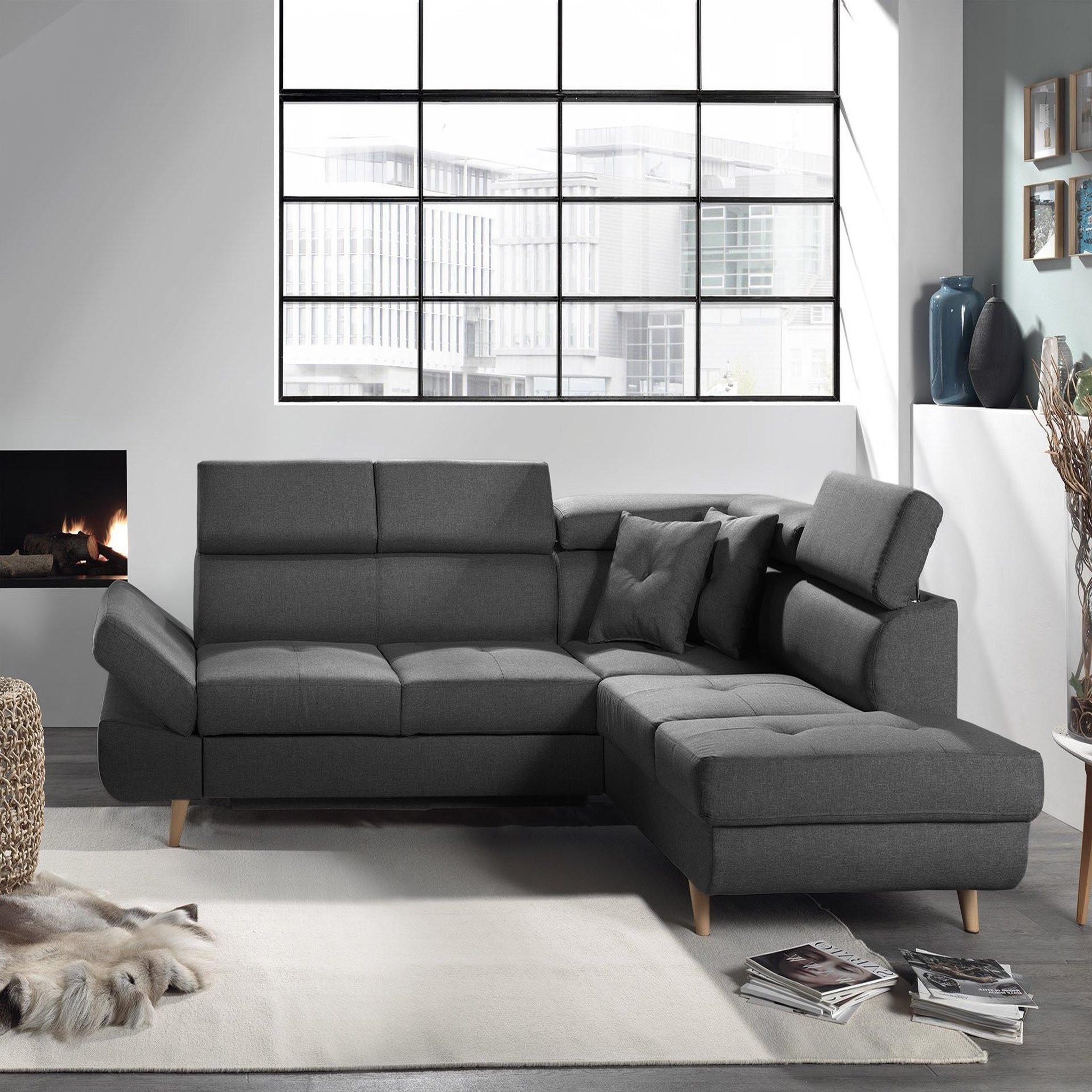 Voir la diapositive 5 : BEST MOBILIER Linea - canapé d'angle droit convertible - 5 places - avec têtières