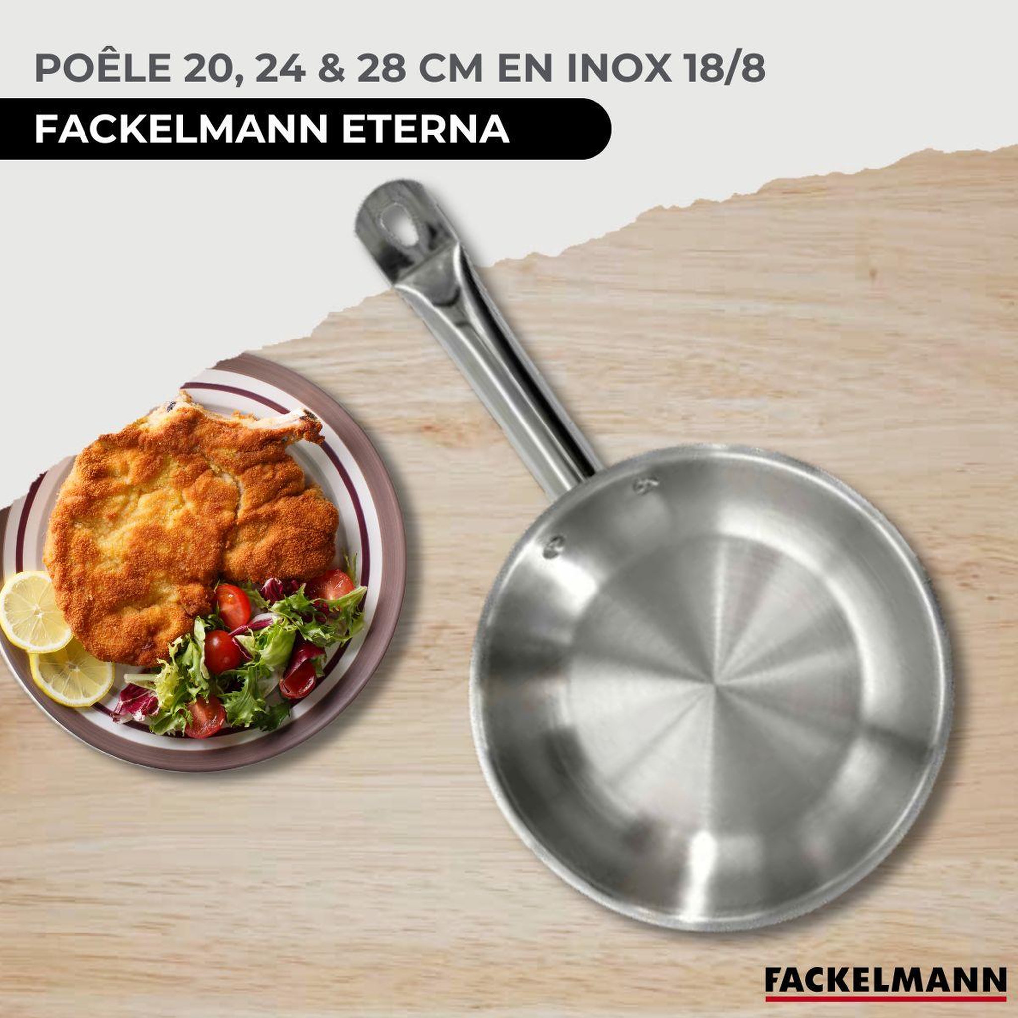 Voir la diapositive 2 : Fackelmann Set de 3 poêles 20 24 et 28 cm en inox et 3 couvercles en verre fackelmann eterna