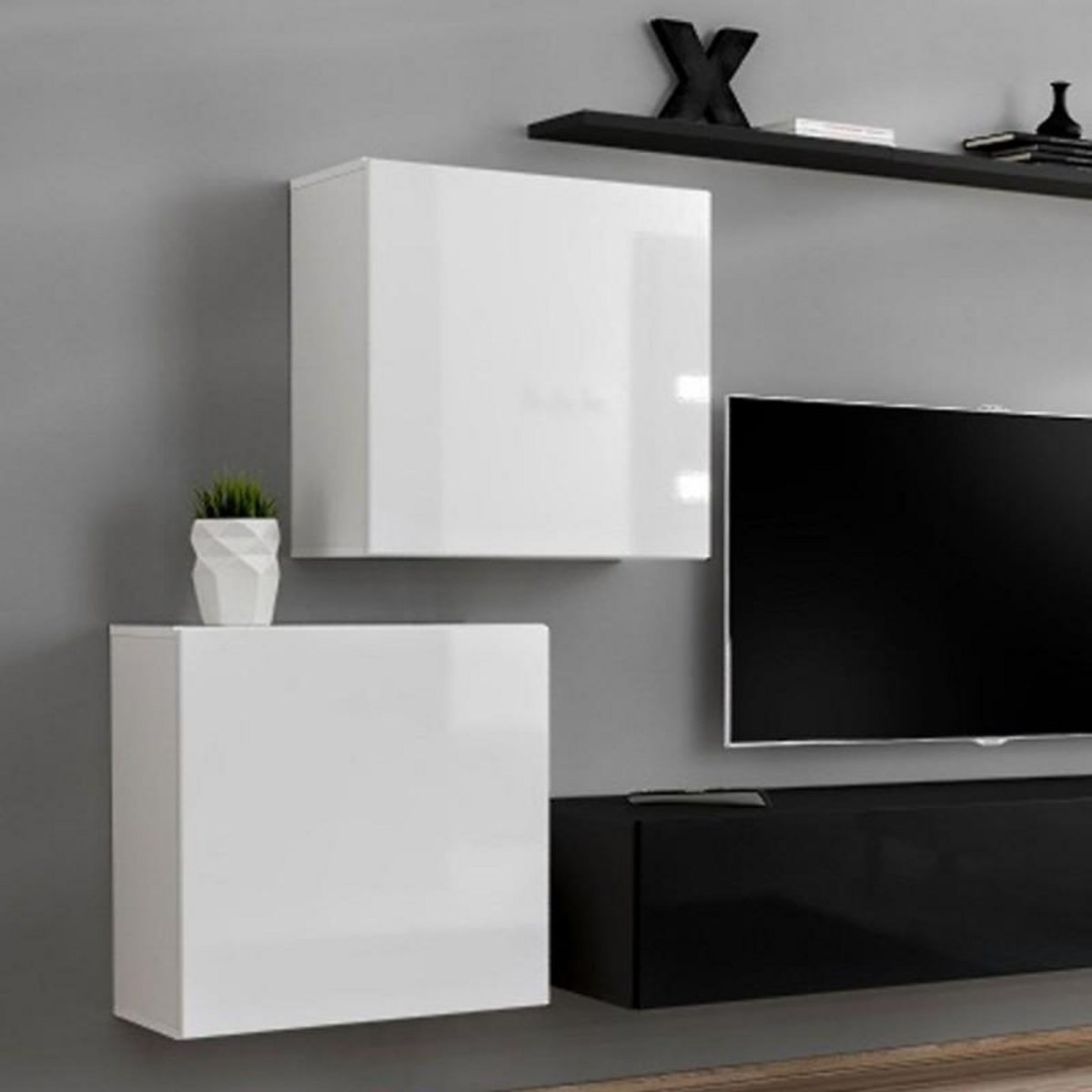 Paris Prix Meuble TV Mural Design  Switch V  250cm Noir & Blanc