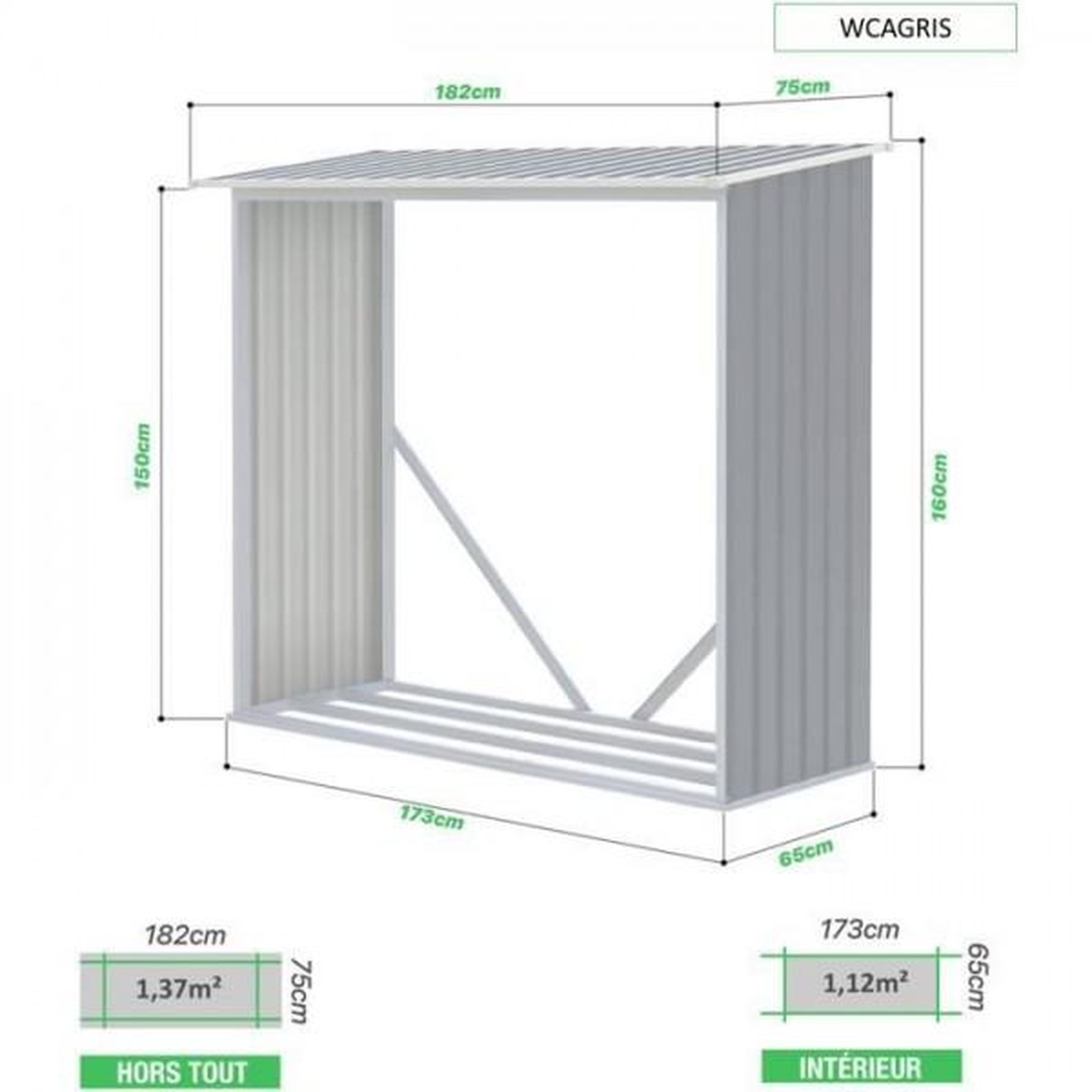 Voir la diapositive 3 : MARKET24 Abri bûches - Marque - Modele S - Surface 1,37 m² - Acier galvanisé - Gris anthracite