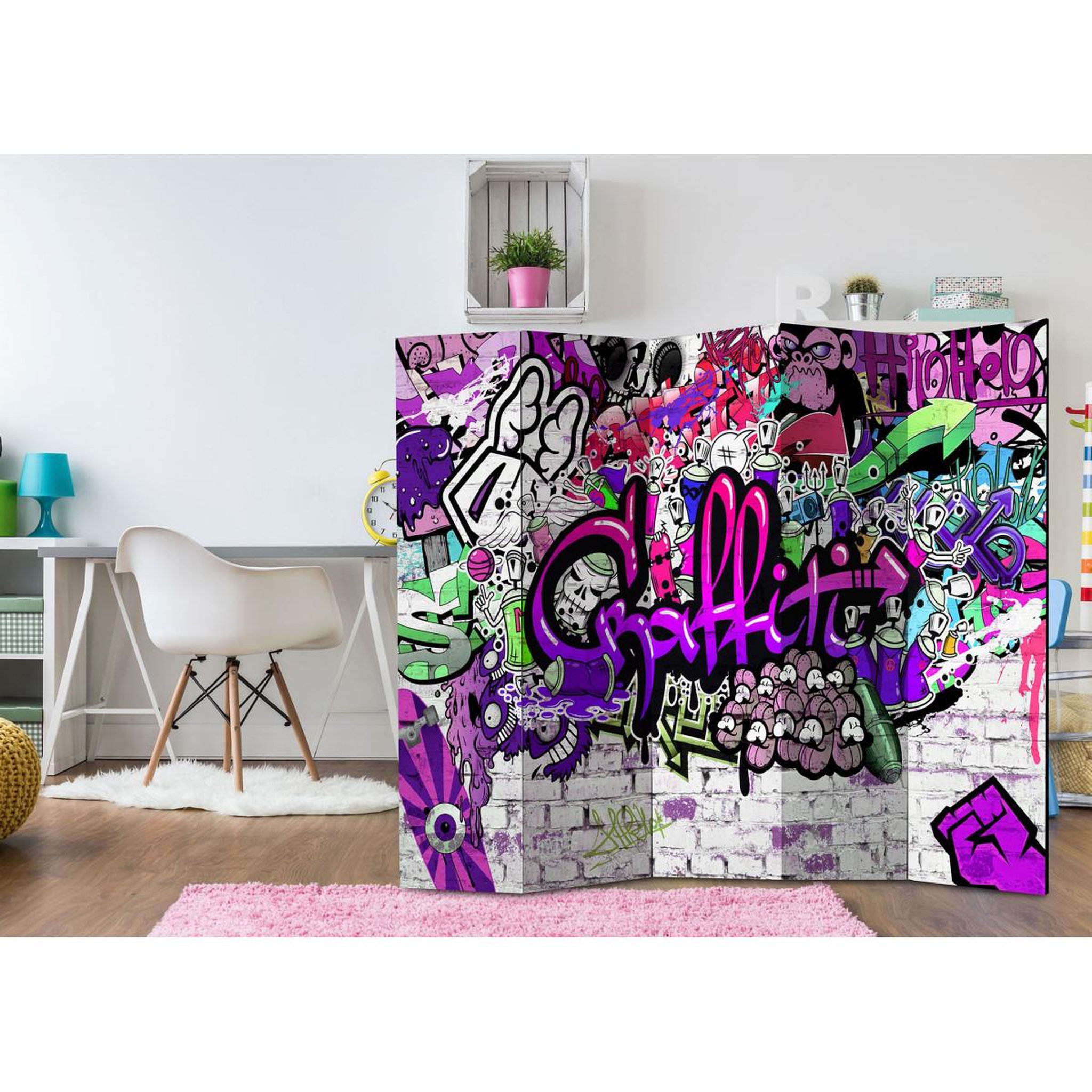 Voir la diapositive 2 : Paris Prix Paravent 5 volets  purple graffiti  172x225cm