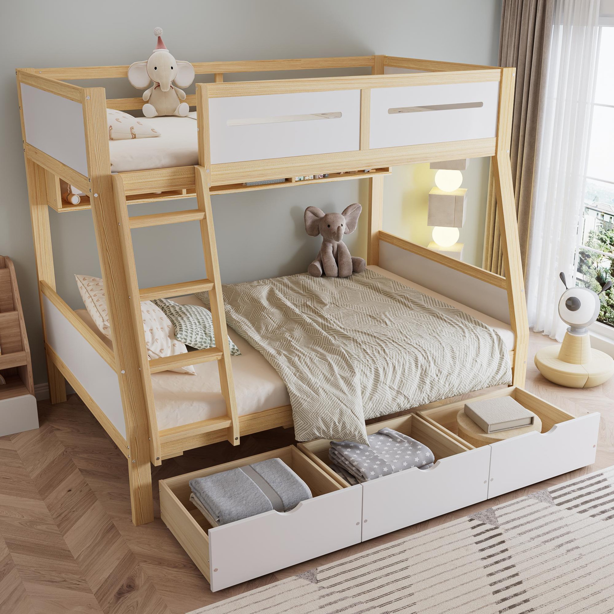 Voir la diapositive 5 : MERAX Lit superposé 120x200(90x200)cm coloris naturel+blanc pin et mdf